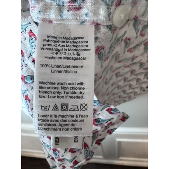 J. Crew 100% Linen Classic Shirt Short Sleeve Button Down Birds Resort Mens L - Picture 8 of 10